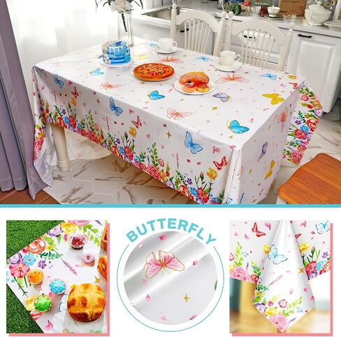 Butterfly Party Decorations Butterfly Birthday Tablecloth Rectangle Watercolor Tablecloth Butterfly Table Cover Summer Themed Plastic Tablecloth for Shower Party Decor 102 x 51 Inch(3 Pack) in Saudi Arabia