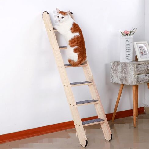 SHENGOCASE Solid Wood Wall Leaning Cat Ladder for Indoor Cats and Small Medium Dog, Stair Step for Window Bed, Wall Climbing Furniture (47.2") in Kuwait
