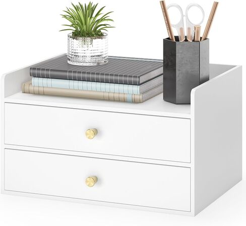 Bamboo Desk Organizer - Stackable, No Assembly Required, Ideal for Office/Home Use - Perfect for Toiletries, Stationery, Accessories. (White, Two level drawer box with sides) in Kuwait