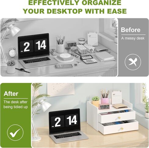 Bamboo Desk Organizer - Stackable, No Assembly Required, Ideal for Office/Home Use - Perfect for Toiletries, Stationery, Accessories. (White, Two level drawer box with sides) in Kuwait