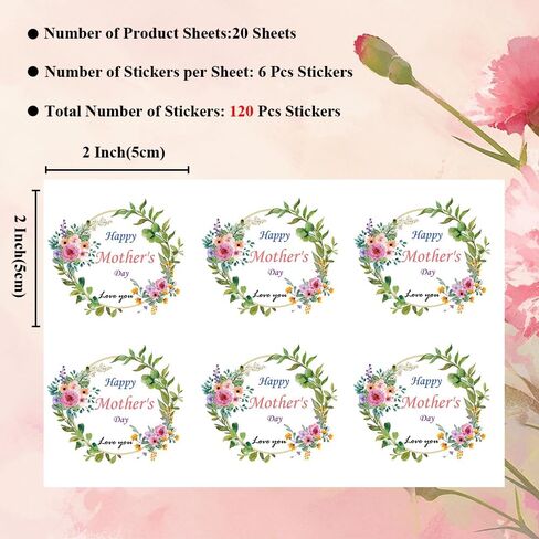 120pcs ملصقات عيد الأم السعيدة ، ملصق 2 بوصة من ملصقات عيد الأم ، علامات عيد الأم الحب ، حفلات عيد الأم تفضل الزخارف للصناديق والأظرف والبطاقات in Kuwait