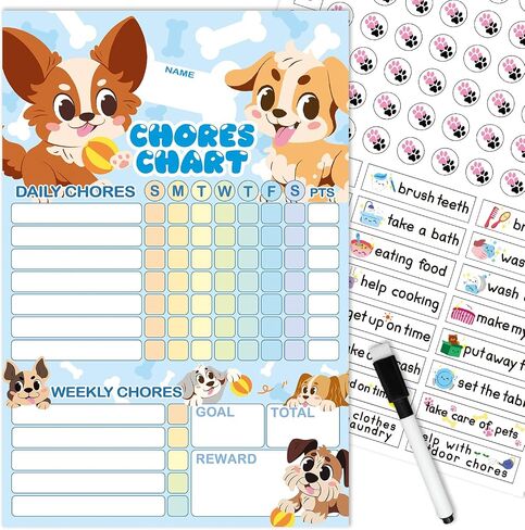 EkiShoal Dogs Kids Chore Chart Magnetic Set - 5 in 1 - Reward Chart for Kids, Good Behavior Chart for Kids at Home, My Responsibility Chart for Kids, Magnetic Reward Chart for Kids Behavior - Large in Saudi Arabia