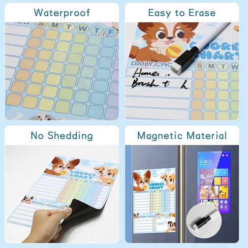 EkiShoal Dogs Kids Chore Chart Magnetic Set - 5 in 1 - Reward Chart for Kids, Good Behavior Chart for Kids at Home, My Responsibility Chart for Kids, Magnetic Reward Chart for Kids Behavior - Large in Saudi Arabia
