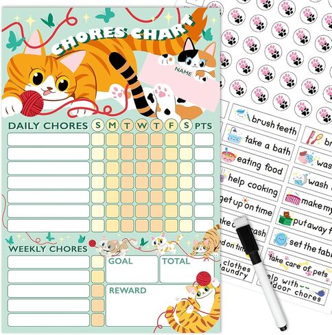 EkiShoal Dogs Kids Chore Chart Magnetic Set - 5 in 1 - Reward Chart for Kids, Good Behavior Chart for Kids at Home, My Responsibility Chart for Kids, Magnetic Reward Chart for Kids Behavior - Large in Saudi Arabia