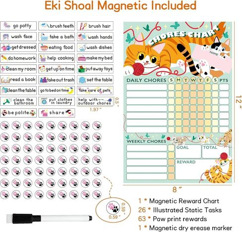 EkiShoal Dogs Kids Chore Chart Magnetic Set - 5 in 1 - Reward Chart for Kids, Good Behavior Chart for Kids at Home, My Responsibility Chart for Kids, Magnetic Reward Chart for Kids Behavior - Large in Saudi Arabia