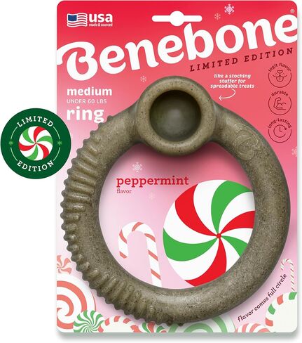 Benbone Peppermint Ring - نكهة عطلة محدودة الإصدار ، لعبة مضغ متينة للمضغات العدوانية ، المصنوعة في الولايات المتحدة الأمريكية ، المتوسطة in Kuwait