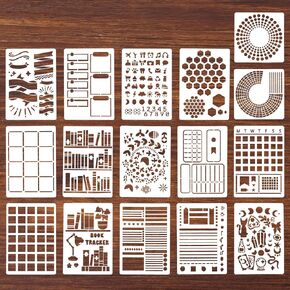 16 PCS Journal Stencils Bullet Bullet Journals Supplies Happy Planner Stency Drawing Templates Accessories Kit لإنشاء التقويمات الجدول الزمني لبطاقات الدفتر DIY
