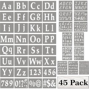 45Pcs 4, 2, 3/2, 1/2 Inch Letter Stencils for Painting Reusable Plastic Number Alphabet Stencils for DIY Crafts Supplies