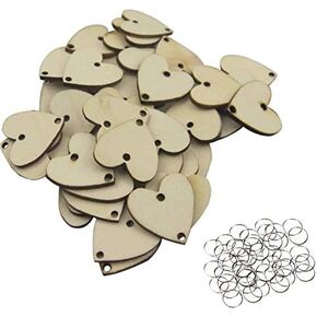 Lassum 50 pcs شكل قلب غير مكتمل مع فتحتين و 50 PCS حلقات معدنية للفنون DIY الزخارف ، زخارف حفلات الزفاف ، لويحات تقويم تذكير عيد الميلاد