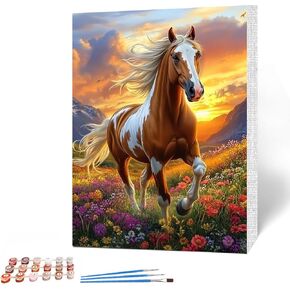 Maxbye Horse Paint بواسطة أرقام أرقام للمبتدئين مع المبتدئين مع إطار خشبي ، الطلاء بواسطة مجموعة أرقام على القماش ، الطلاء البالغين بأرقام أدوات أدوات زيت DIY للهدية ديكور الجدار المنزلي 12x16in