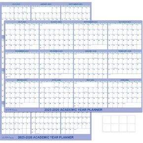 24" x 36" DLY Oasis 2025-2026 Academic Wall Calendar, JUL 2025 - JUN 2026, Folded, Erasable, Large, Wet & Dry Erase Laminated, Vertical/Horizontal Reversible, Yearly Wall Planner with Julian Dates