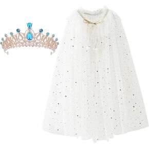 XEPST Princess Cape White Princess Cloak with Princess Crown for Girls, Princess Fancy Dress Accessories Princess Dress Up Sparkling Sequins Cape for Party Cosplay