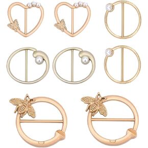 AHANDMaker 8PCS T-Shirt Clips للنساء ، 4 أنماط وشاح حلقات حلقات مشبك سبيكة لؤلؤة مشبك ملوحة الخصر الزاوية الزاوية معقدة للملابس الأوشحة التفاف قبعة حامل الحزام