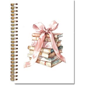 Cute Girly Bookish Notebook, Coquette Pink Bow Strawberry Journal, Preppy Aesthetic Journal for Women, Coquette Girly Office Supplies, Preppy Spiral Notebooks 5.5x8.3 Inch