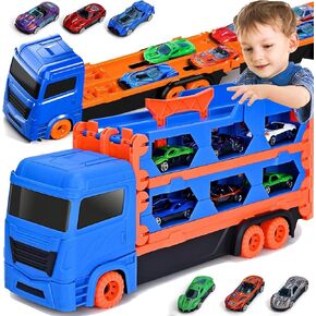 لعبة Track Truck Tuys لـ 2 3 3 4 سنوات من الأولاد الهدايا: شاحنة حاملة نقل 65 بوصة مع 6 سيارات للأولاد سن 2 3 4 - لعبة Toddler Toys Cars Hompts لمدة 2 3 4 5 سنوات
