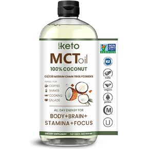 Keppi Flavorless MCT Oil - C8 and C10 for Keto Diet, Non-GMO, Certified Gluten-Free, Palm Oil Free, 32 oz Coconut Oil