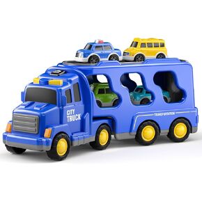 TEMI Toddler Truck Toys for 3 4 5 6 7 Year Old Boys - 5 Pack Carrier Truck Transport City Vehicles Toys, Kids Toys Car for Girls Boys Toddlers Friction Power Set, Push and Go Play Vehicles Toys