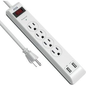 KMC 4-Outlet Surge Protector Power Strip with USB Ports, 2 USB-A, Power Strip Surge Protector, 600J Surge Protection, 2ft Extension Cord, 3-Prong Grounded Plug, UL/ETL Certified, White (2 Pack)