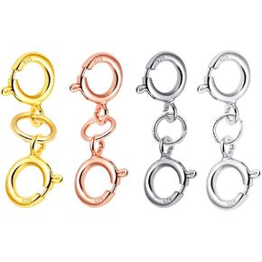 4 PCS 925 Clasps Sterling Silver Necklace Clasps مزدوج جولة الربيع الإغلاق تمديد الذهب والفضة مناسبة لأساور قلادة DIY أو صنع المجوهرات