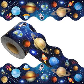 69 قدم الفضاء الخارجي موضوع نشرة حدود الحدود Galaxy Boardin Board Star Planet Rocket Rocket Rocket Roxaled Scalloped Trim for School School School Supplies DIY Chalkboard Home Wall