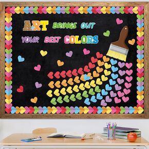93Pcs Art Brings Out Your Best Colors Classroom Decor Art Bulletin Board Set with 3D Heart Painting Brushes Cutouts for Preschool Elementary School Wall Decoration Teacher Supplies