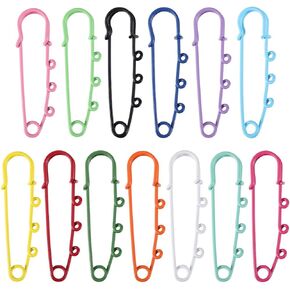 Sunnyclue 1 Box 26pcs 13 Colortulfulluull Safety Pin Pins Bins Bulk Metal Iron Loops Highted Duty Clasp Kilts Droaches Hehits with 3 ثقوب لخياطة البطانيات ملحقات المجوهرات DIY