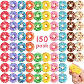 Liliful 150 PCS الإجهاد الكعك قوس قزح Dounuts Toys الإجهاد الكعك السائبة الرغوة دونات الحفلات الحفلات التخفيف من الإجهاد الكعك لتزيين الحفل