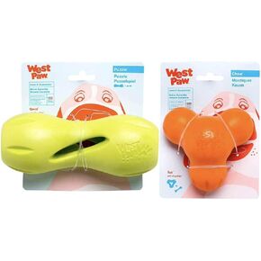 لعبة West Paw Zogoflex Qwizl Dog Puzzle Treat (Granny ، Granny Smith) و Zogoflex Tux Treat Dispensing Dog Cog Toy (كبيرة ، اليوسفي) - ألعاب مضغ تفاعلية للكلاب -
