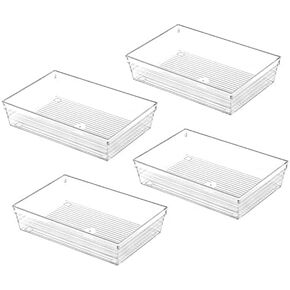 PackerySupply صينية درج بلاستيكية واضحة لخزانة الغرور (9 "× 6" × 2 "مجموعة من 4) لأدراج مكياج الحمام المكتب