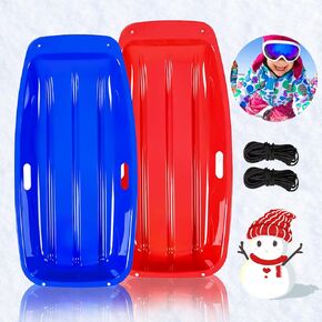 Snow Sled,Classical Plastics Snow Sled for Kid and Adult with Handles and Ropes 1-2 Rider for Winter Skiing Snowboard Outdoor Sledding Gift 35"