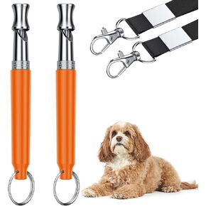 Dog Whistle, Dog Training Whistle with Lanyard, 2 Pcs Adjustable Ultrasonic Silent Dog Recall Whistles, Professional Dog Whistle to Stop Barking Neighbors Dog (Orange & Orange)