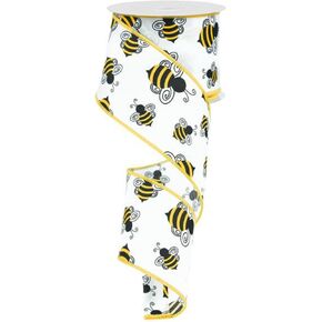 Craig Bachman 2.5" Bumble Bee Ribbon: White Satin (10 Yards) Craft Floral Arrangement Gift Wrapping Wired Edge Ribbon