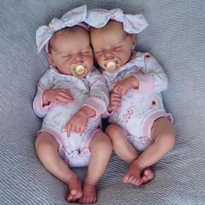 Adfo LifeLike Reborn Baby Baby Dolls Twins ، 17 بوصة دمى Vinyl Baby Sleeping واقعية واقعية واقعية واقعية طفل توأم دمى مع الملابس وهدية لعبة للأطفال 3+