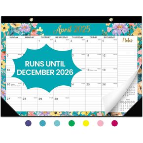 Desk Calendar 2025, 18 Months Calendar Runs from January 2025 to June 2026 - Large 17" x 12" Desktop/Wall Monthly Calendar for Home School, or Office - 2025 New Edition, Floral Pattern