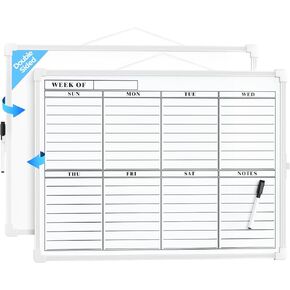 MaxGear Weekly Planner Dry Erase Board, 16"x12" Dry Erase Calendar Whiteboard for Wall, Double-Sided Weekly Portable White Board with Marker for Planning, Writing, Learning