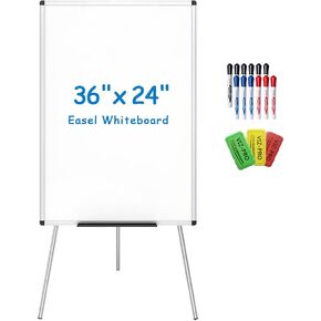 VIZ-PRO Whiteboard Easel/Portable Dry Erase Board, 36 x 24 Inches, with 3 Colored Erasers and 12-Count Markers