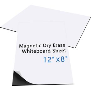 Magnetic Whiteboard Contact Paper 12" x 8" Dry Erase White Board Sticker for Wall, 2 Pack Magnetic Wallpaper Magnet Sheets with Adhesive Backing for Refrigerators School Classroom Use