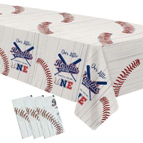 Baseball First Birthday Party Supplies TableCloth - الصاعد المتاح للعام الأول من زخارف عيد الميلاد ، قطعة قماش للحفلات البالغة من العمر واحدة - 3 حزمة (54 بوصة × 108 بوصة)