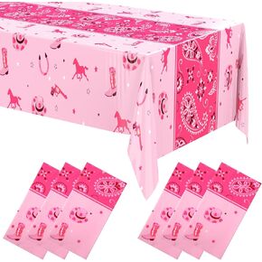 Oudain 6 PCS Bandana Party Tableroths ، 54 × 108 بوصة من أغطية الطاولة البلاستيكية باندانا ، ديكورات روديو الغربية ، لوازم السمة الغربية (Pink Paisley ، Style الأنيقة)