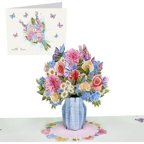 Central 23 Flower Bouquet Paper Card - Pretty Flowers Butterfly - بطاقات عيد ميلاد ثلاثية الأبعاد للنساء أمي زوجة أخت صديقتها ابنة الابنة - أحبك مع تعاطف الذكرى - مع ملصقات