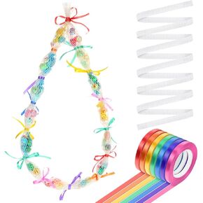 Nuenen 65.6ft Graduation Lei Netting Bags Graduation Candy Lei Making Kit with 7 Rolls Colorful Ribbon Lei Tubing for Graduation Gifts Wedding Party Hawaiian Summer Tropical DIY Gift Wrapping