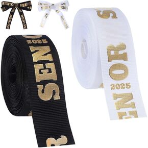 Mindsoft 2 Rolls x 5 Yards Senior 2025 Class of 2025 Ribbon 0.87 inch Wide Black White Tregbuen