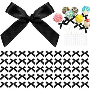 50pcs Small Satin Ribbon Bows for DIY Crafts, Premade Mini Black Ribbon Bows,Sewing Scrapbooking Wrapping Ornaments for Bakery Wedding Bow Birthday Party Cake Decoration