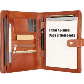 موثق محفظة صغيرة مع الحافظة - A5 Binder Padfolio for Men Mini 5x8 Portfolio Folder مع حامل وسادة قانوني لاجتماعات العمل - بني الزيت