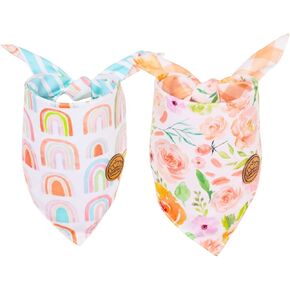 Beauty Beauty Spring Dog Bandanas قابلة للانعكاس 2 عبوة ، مجموعة قوس قزح ، مجموعة قوس قزح الأزهار الأزهار القابلة للتعديل.