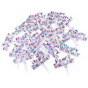 100pcs كعكة عيد ميلاد سعيد صغيرة أعلى ملونة عيد ميلاد سعيد كب كيك أعلى القبعات ، للاحتفال بعيد ميلاد سعيد طفل عرض الذكرى السنوية لوازم الديكورات كعكة الحفلات