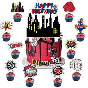 37pcs Spider Cupcake Toppers Party Cake Decorations Hero Cupcake تختار لزخارف حفلة عيد الميلاد
