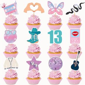 24pcs Eras Party Cupcake Toppers ، Eras Cake Topper ، Music Singer Super Star Cake Decorations ، زخارف حفلات عيد ميلاد الفتيات ، لوازم الحفلات ذات الطابع الجيتار للاحتفال بالمعجبين