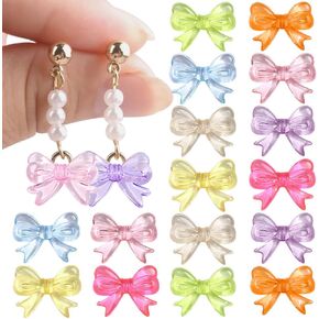 50pcs Acrylic Beads Transparent Mixed Color Bow Beads for Bracelets,Bowknot Aesthetic Beads Pretty Beads DIY Crafts Accessories Pendants,Cute Beads for Jewelry Making Bracelet Earrings(18x14mm)