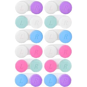 KISEER 12 Pack Colorful Contact Lens Case Bulk Box Holder Container Soak Storage Kit, 6 Color LId
